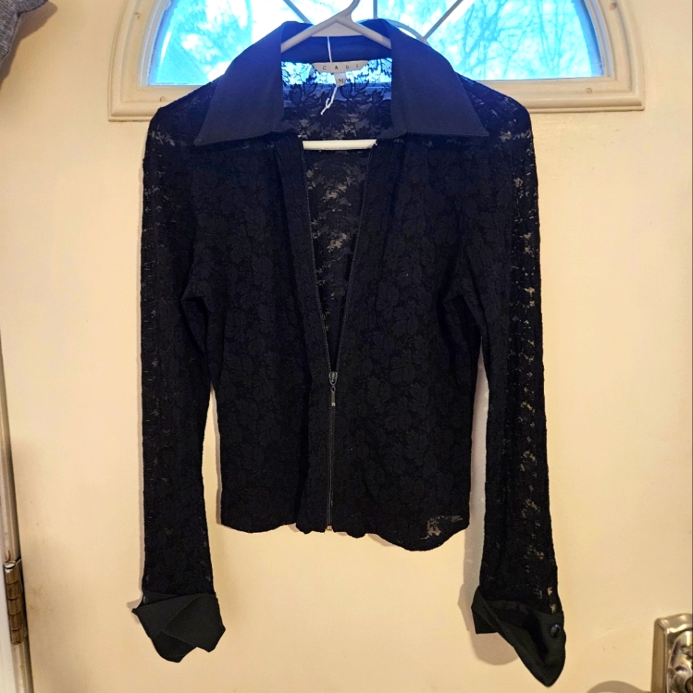 Black Lace full zip-up shirt